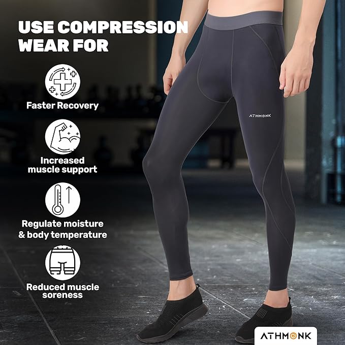 Athmonk Compression Nylon Lycra Lower Leggings Tights Yoga Pants for Men
